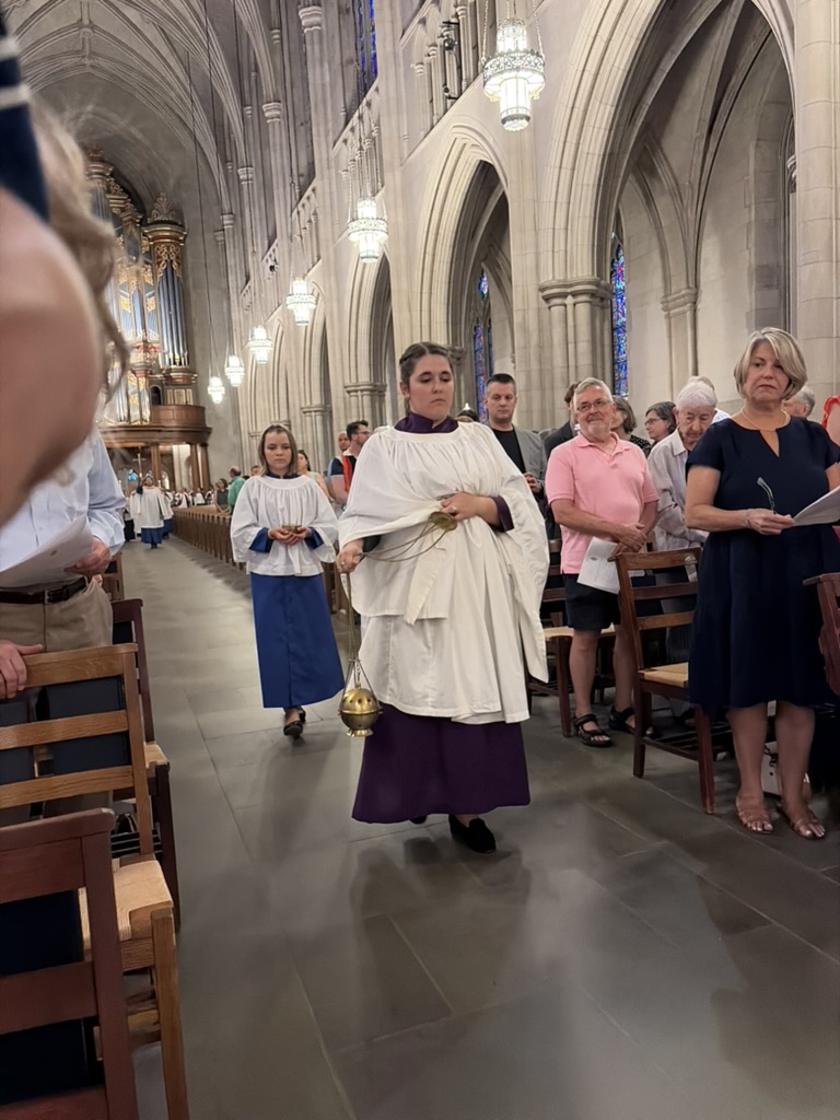 The thurifer processing through Duke Chapel