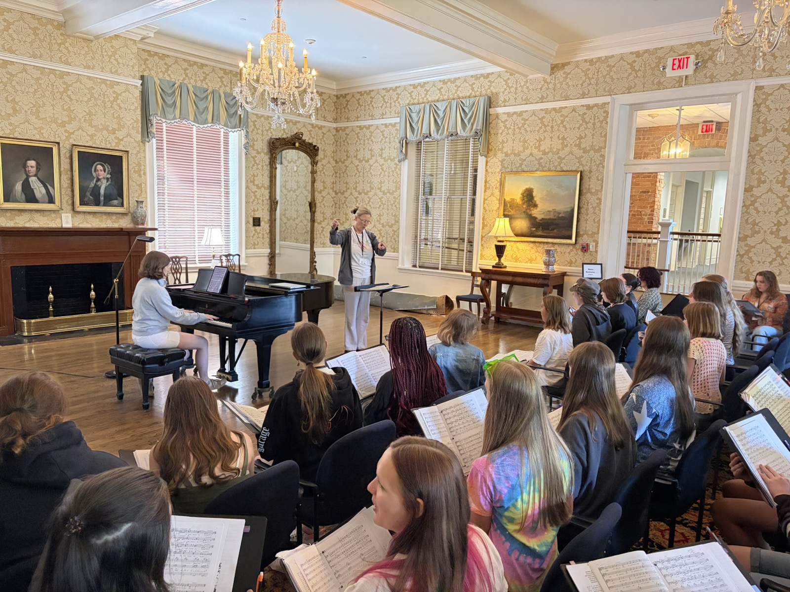 A sectional rehearsal in the parlor at Saint Mary's School